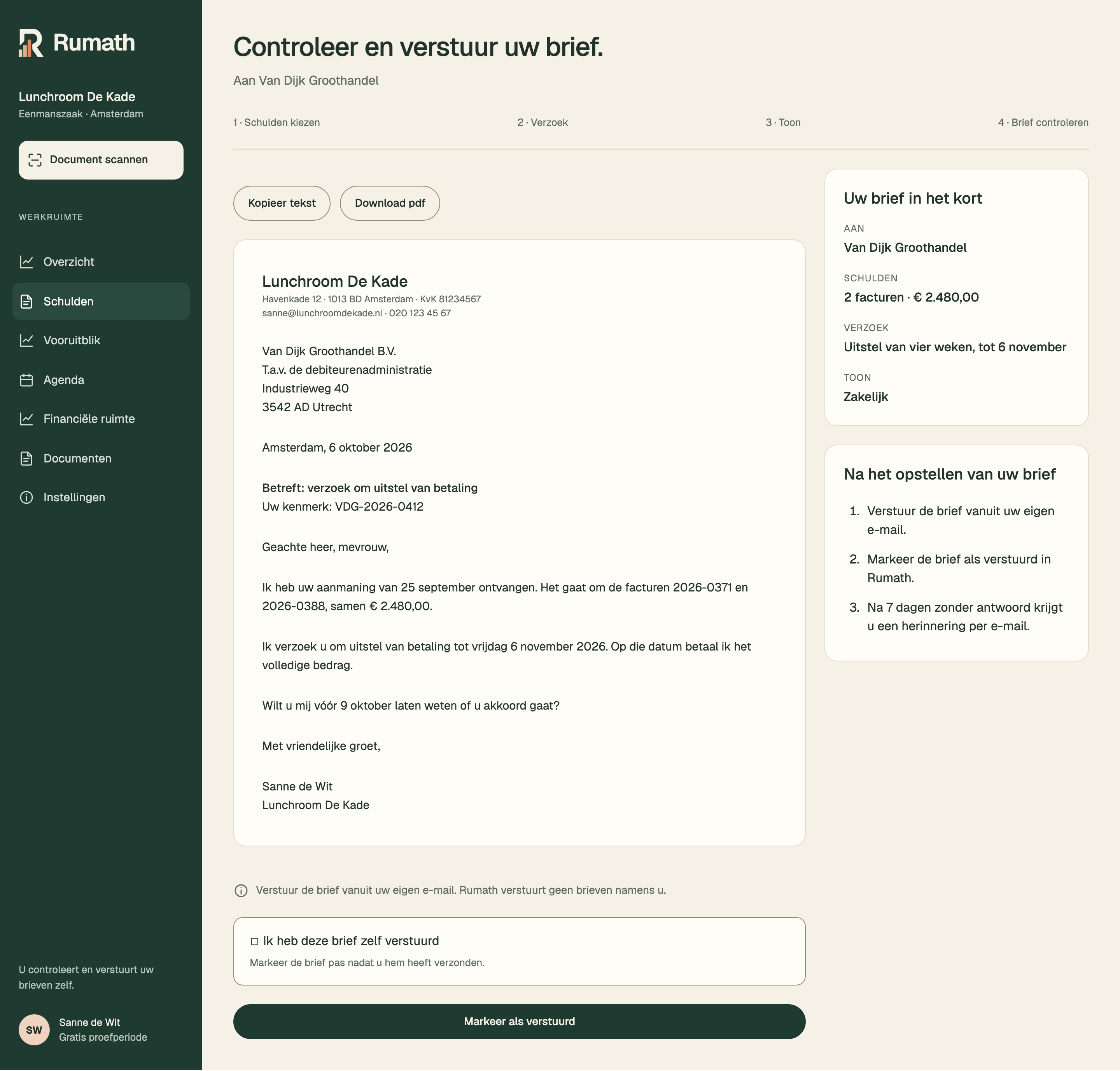 Voorbeeld van een brief aan Van Dijk Groothandel met een verzoek om uitstel. U kunt de tekst kopiëren of de brief als pdf downloaden.